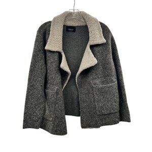 Zara Knit Women's Open Front Coat Gray/Cream Collared Size Small Pockets